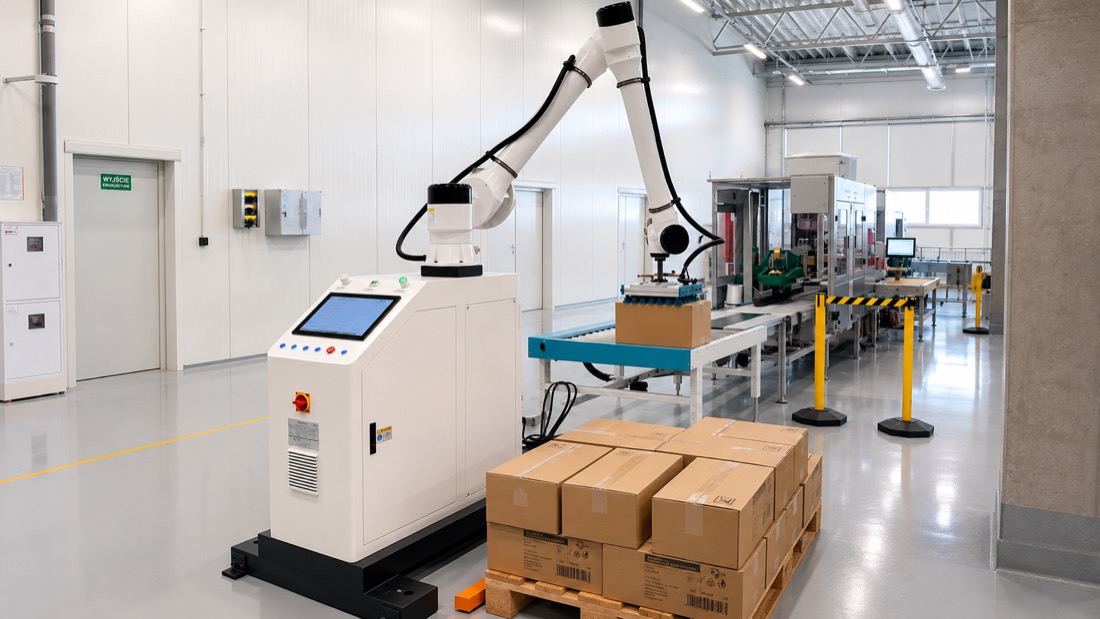 Kompaktowy robot SmartPallet przy linii produkcyjnej