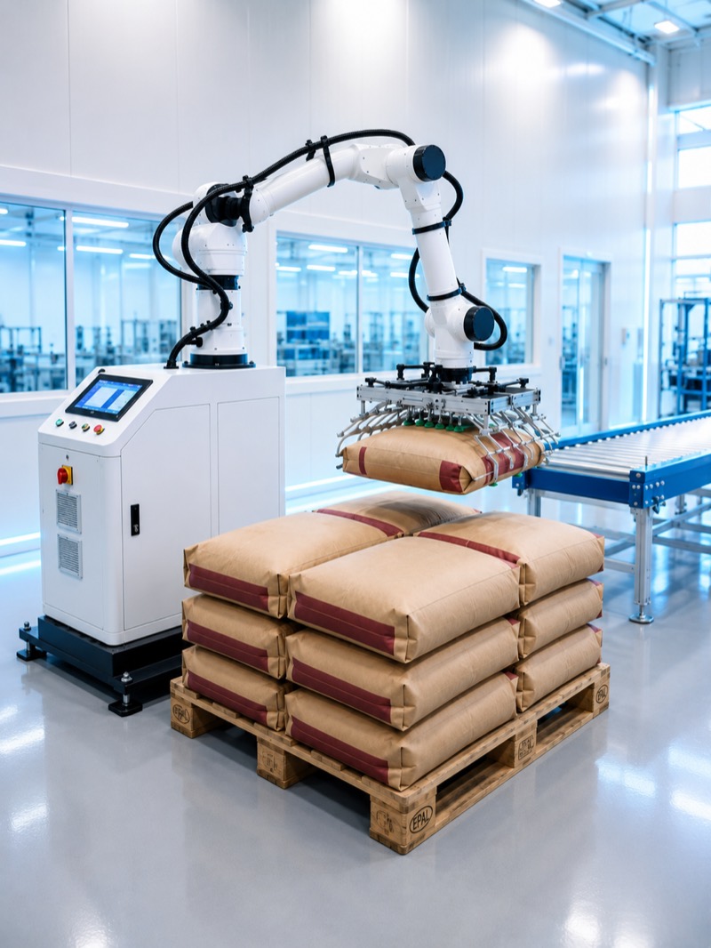 Robot SmartPallet z chwytakiem nad workami na palecie